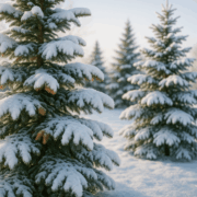 Ice and snow weighing down tree branches in a Minnesota winter (1) Snow-covered Minnesota evergreens showing early signs of winter burn.